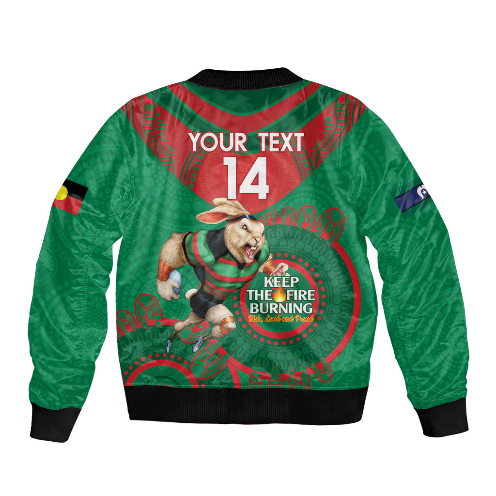 Custom NRL Rabbitohs NAIDOC Week Sleeve Zip Bomber Jacket Keep The Fire Burning Indigenous Art