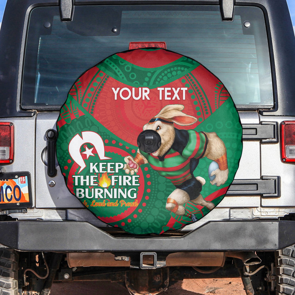 Custom NRL Rabbitohs NAIDOC Week Spare Tire Cover Keep The Fire Burning Indigenous Art