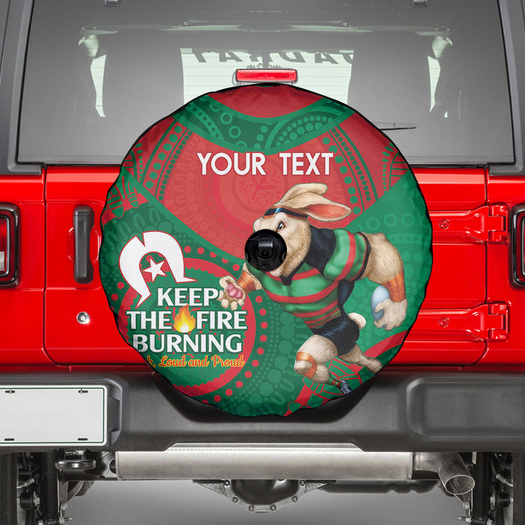 Custom NRL Rabbitohs NAIDOC Week Spare Tire Cover Keep The Fire Burning Indigenous Art