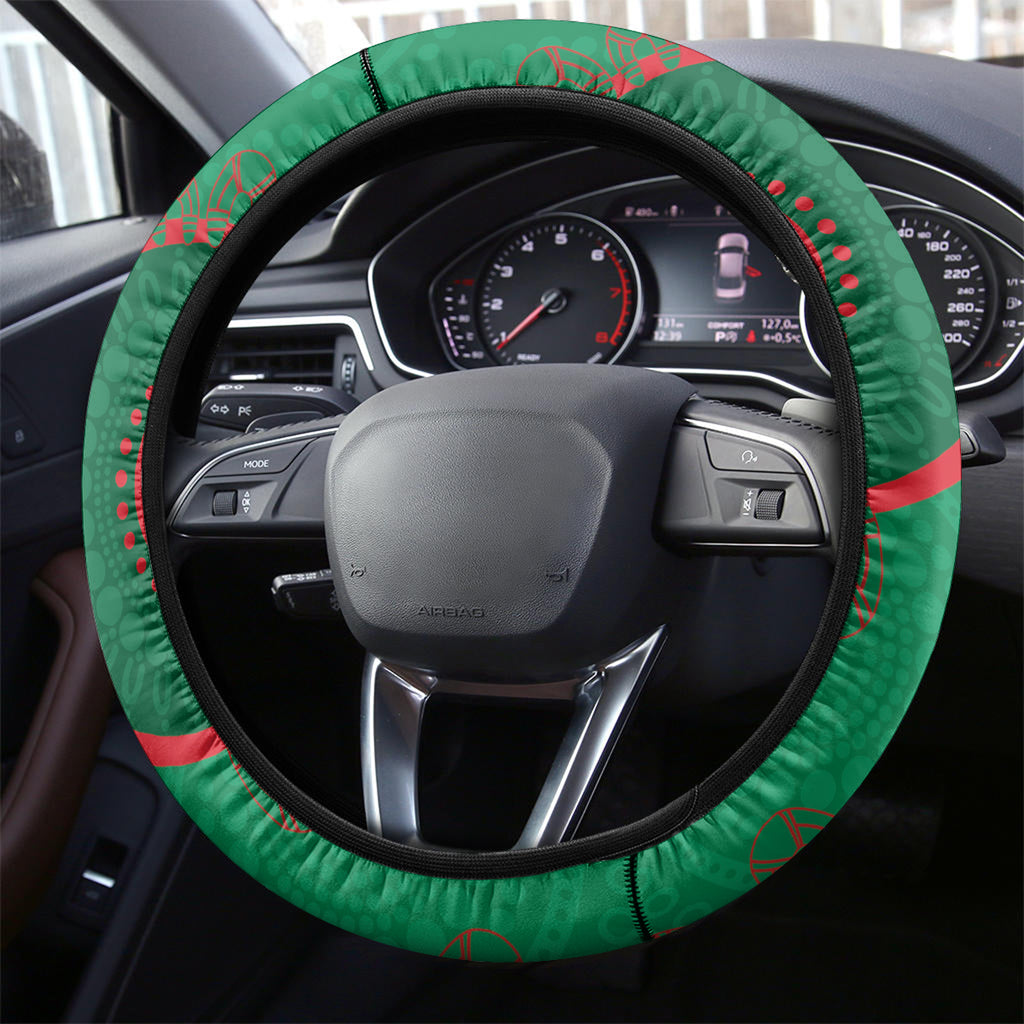 NRL Rabbitohs NAIDOC Week Steering Wheel Cover Keep The Fire Burning Indigenous Art