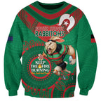 Custom NRL Rabbitohs NAIDOC Week Sweatshirt Keep The Fire Burning Indigenous Art
