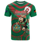 Custom NRL Rabbitohs NAIDOC Week T Shirt Keep The Fire Burning Indigenous Art