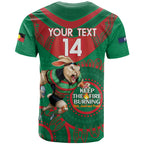 Custom NRL Rabbitohs NAIDOC Week T Shirt Keep The Fire Burning Indigenous Art