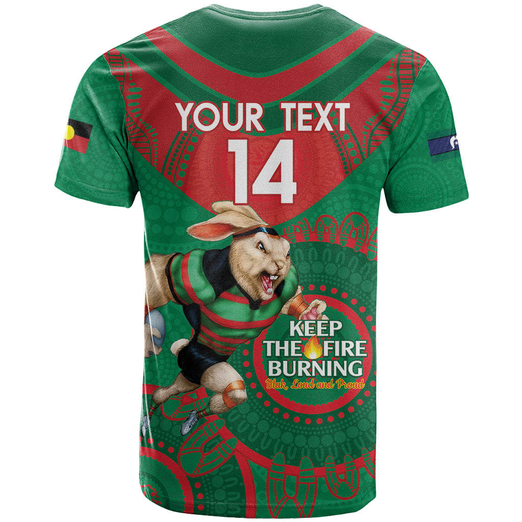 Custom NRL Rabbitohs NAIDOC Week T Shirt Keep The Fire Burning Indigenous Art
