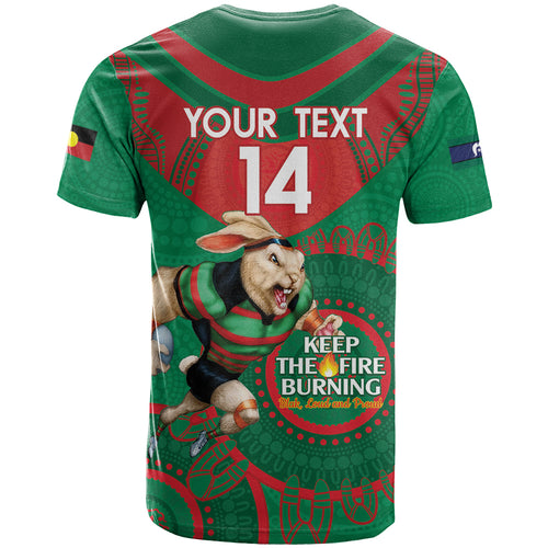 Custom NRL Rabbitohs NAIDOC Week T Shirt Keep The Fire Burning Indigenous Art