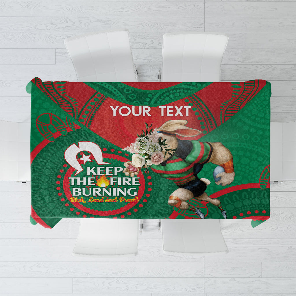 Custom NRL Rabbitohs NAIDOC Week Tablecloth Keep The Fire Burning Indigenous Art