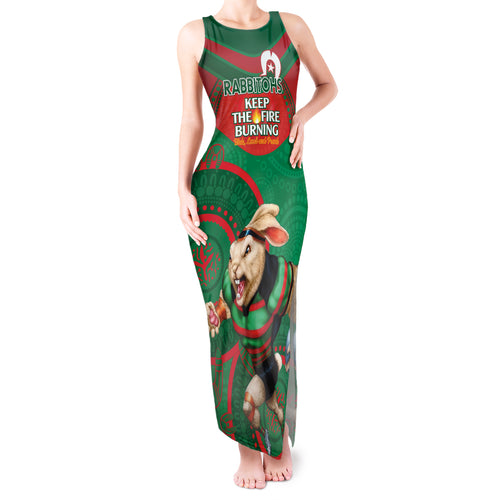 Custom NRL Rabbitohs NAIDOC Week Tank Maxi Dress Keep The Fire Burning Indigenous Art