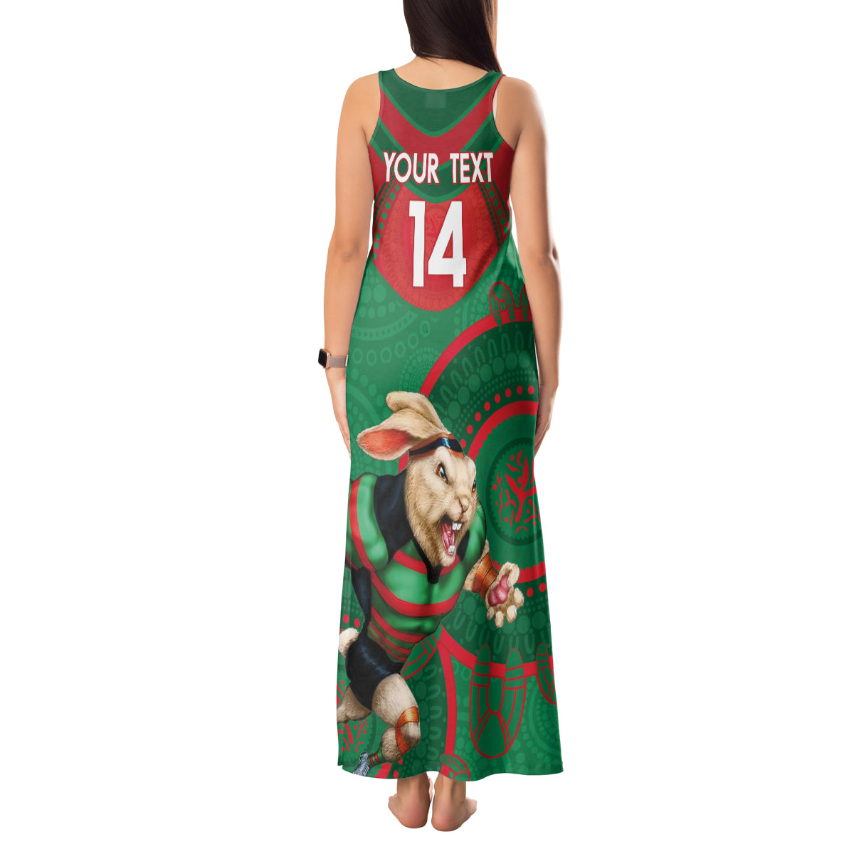 Custom NRL Rabbitohs NAIDOC Week Tank Maxi Dress Keep The Fire Burning Indigenous Art