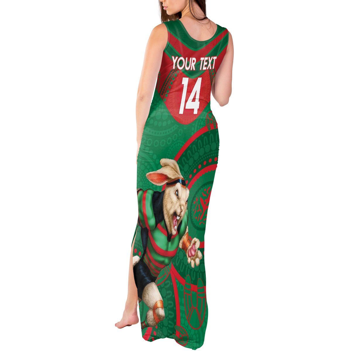 Custom NRL Rabbitohs NAIDOC Week Tank Maxi Dress Keep The Fire Burning Indigenous Art