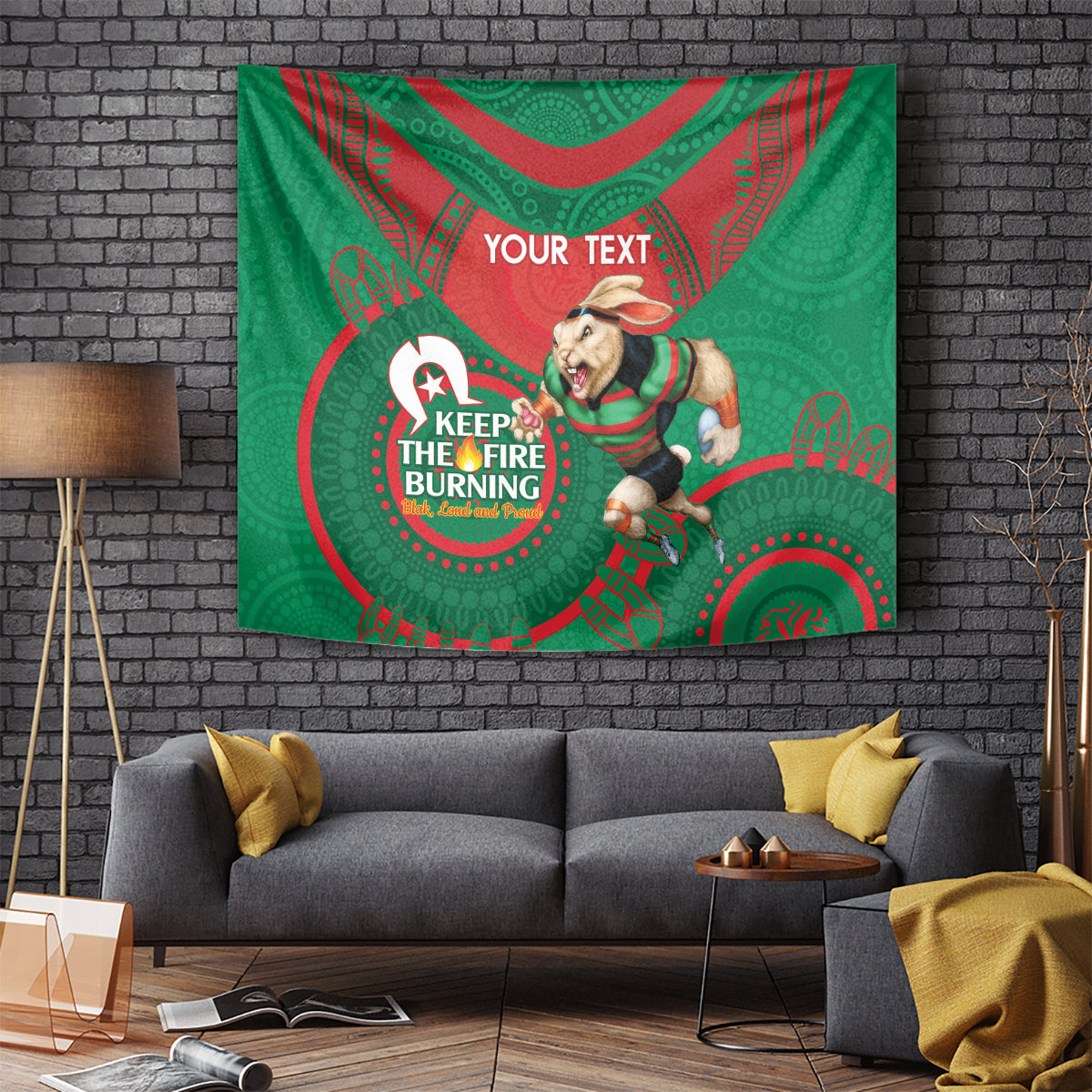 Custom NRL Rabbitohs NAIDOC Week Tapestry Keep The Fire Burning Indigenous Art