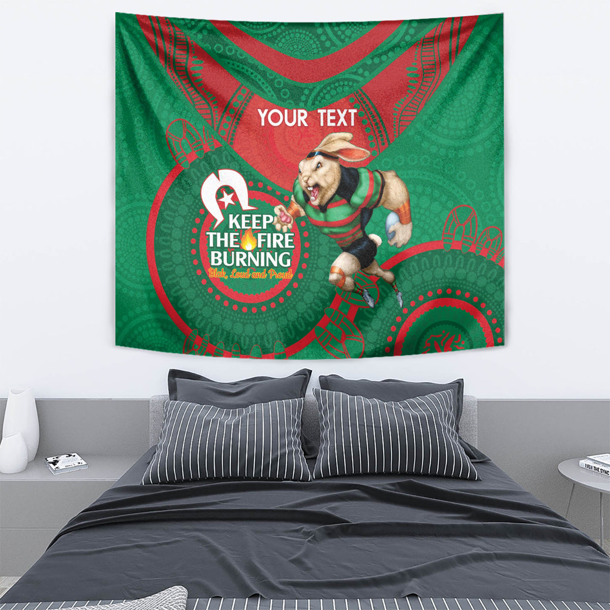 Custom NRL Rabbitohs NAIDOC Week Tapestry Keep The Fire Burning Indigenous Art
