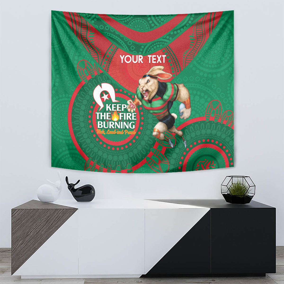 Custom NRL Rabbitohs NAIDOC Week Tapestry Keep The Fire Burning Indigenous Art