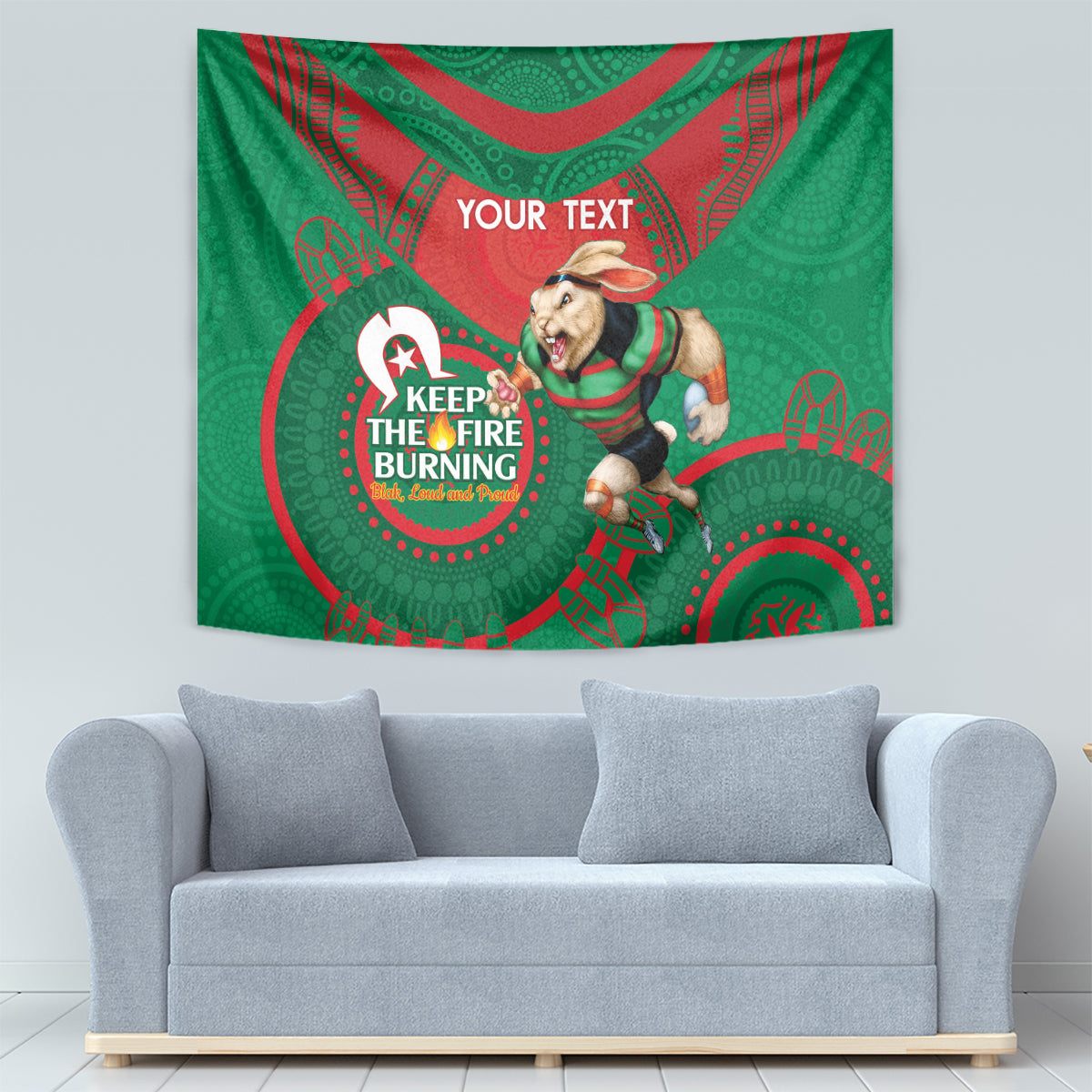 Custom NRL Rabbitohs NAIDOC Week Tapestry Keep The Fire Burning Indigenous Art