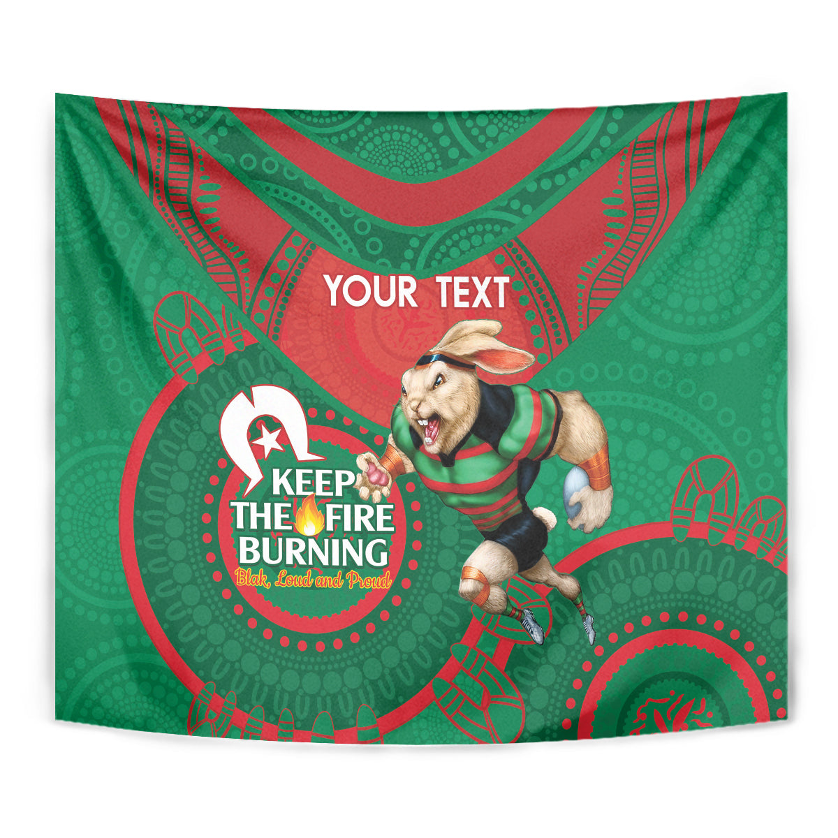 Custom NRL Rabbitohs NAIDOC Week Tapestry Keep The Fire Burning Indigenous Art