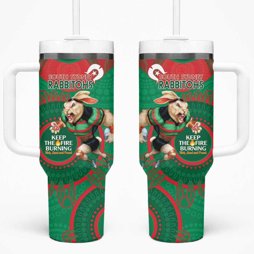 NRL Rabbitohs NAIDOC Week Tumbler With Handle Keep The Fire Burning Indigenous Art