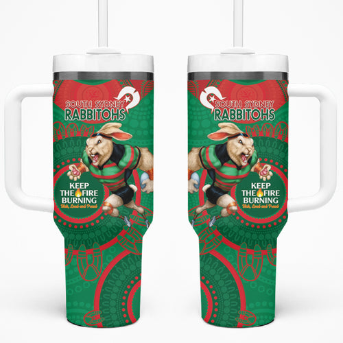 NRL Rabbitohs NAIDOC Week Tumbler With Handle Keep The Fire Burning Indigenous Art