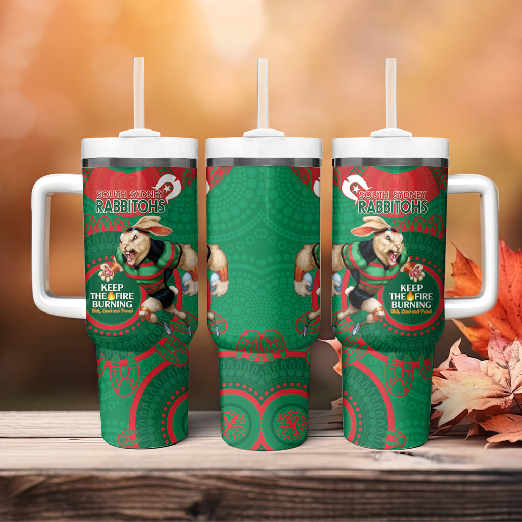 NRL Rabbitohs NAIDOC Week Tumbler With Handle Keep The Fire Burning Indigenous Art