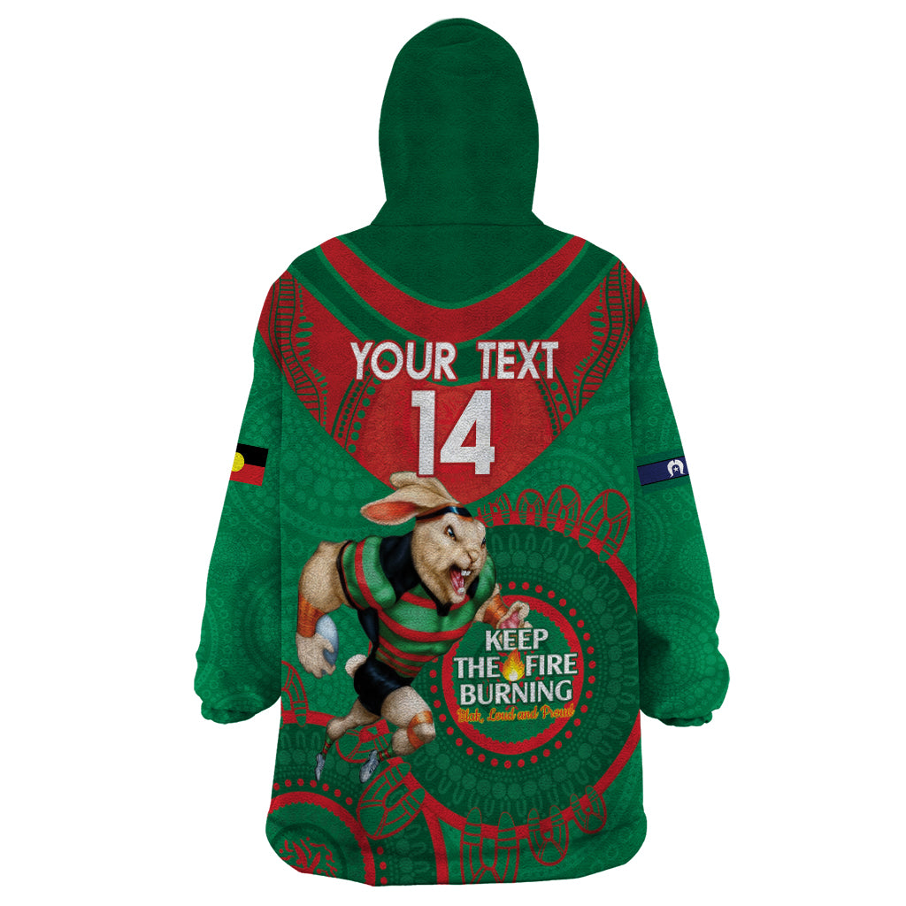 Custom NRL Rabbitohs NAIDOC Week Wearable Blanket Hoodie Keep The Fire Burning Indigenous Art