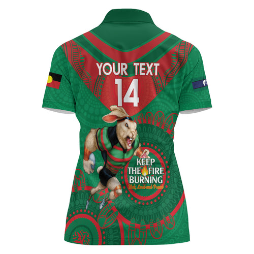 Custom NRL Rabbitohs NAIDOC Week Women Polo Shirt Keep The Fire Burning Indigenous Art