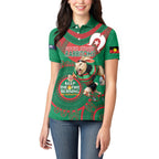 Custom NRL Rabbitohs NAIDOC Week Women Polo Shirt Keep The Fire Burning Indigenous Art