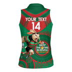 Custom NRL Rabbitohs NAIDOC Week Women Sleeveless Polo Shirt Keep The Fire Burning Indigenous Art