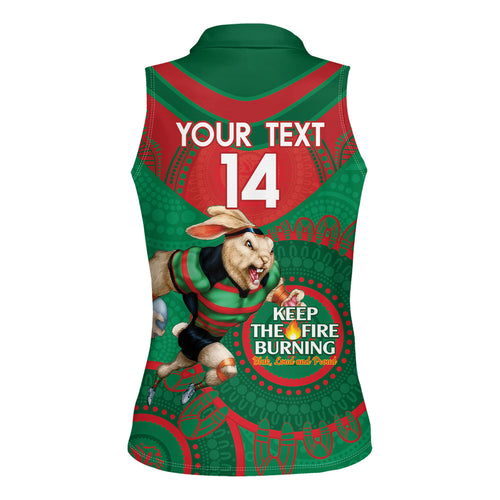 Custom NRL Rabbitohs NAIDOC Week Women Sleeveless Polo Shirt Keep The Fire Burning Indigenous Art