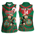 Custom NRL Rabbitohs NAIDOC Week Women Sleeveless Polo Shirt Keep The Fire Burning Indigenous Art