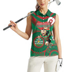 Custom NRL Rabbitohs NAIDOC Week Women Sleeveless Polo Shirt Keep The Fire Burning Indigenous Art