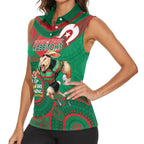 Custom NRL Rabbitohs NAIDOC Week Women Sleeveless Polo Shirt Keep The Fire Burning Indigenous Art