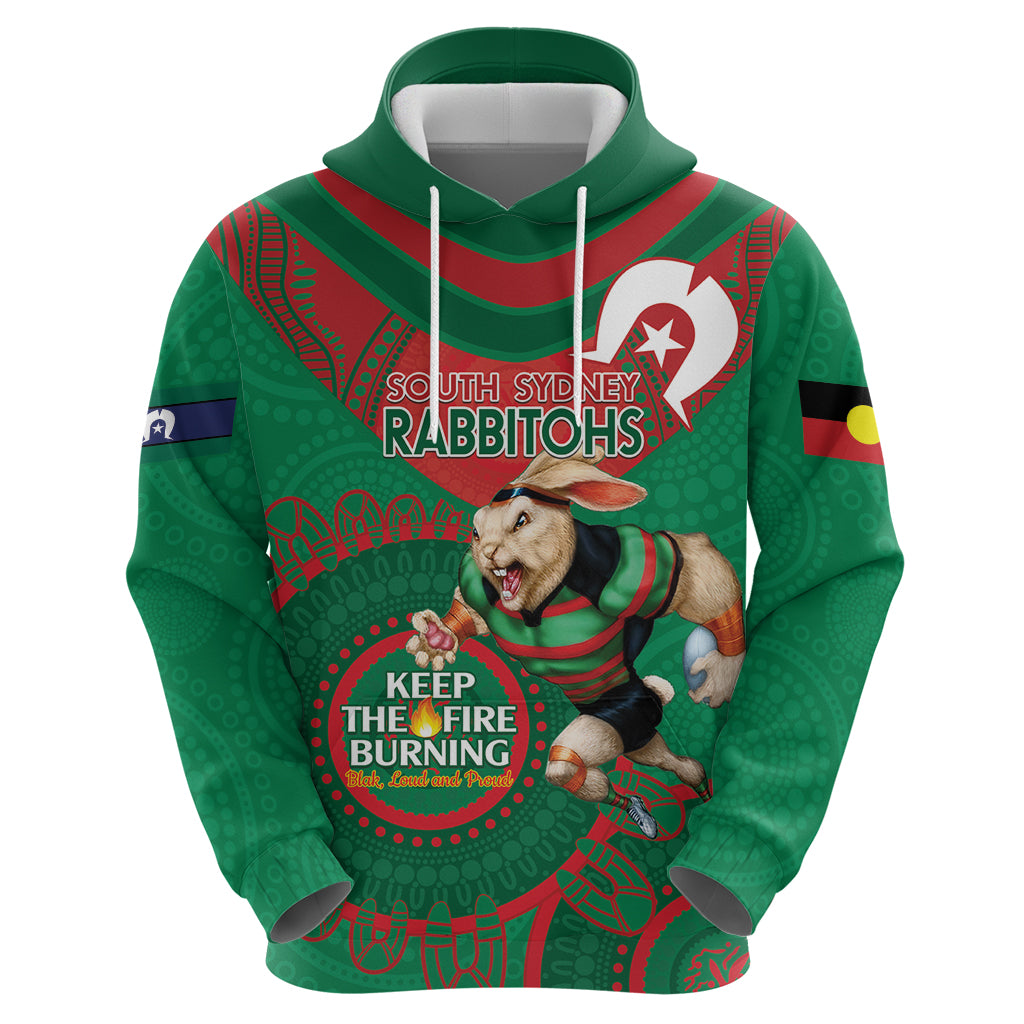 Custom NRL Rabbitohs NAIDOC Week Zip Hoodie Keep The Fire Burning Indigenous Art
