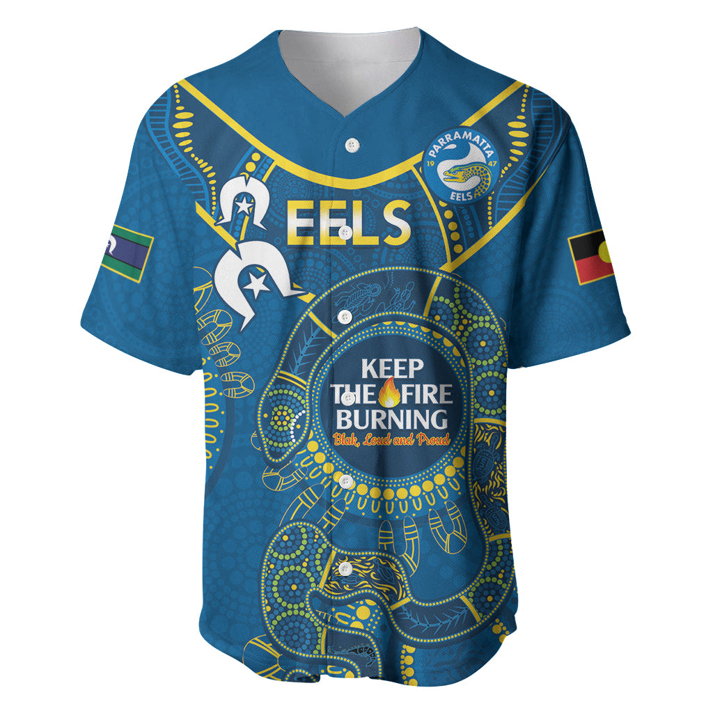 Custom NRL Eels NAIDOC Week Baseball Jersey Keep The Fire Burning Indigenous Art