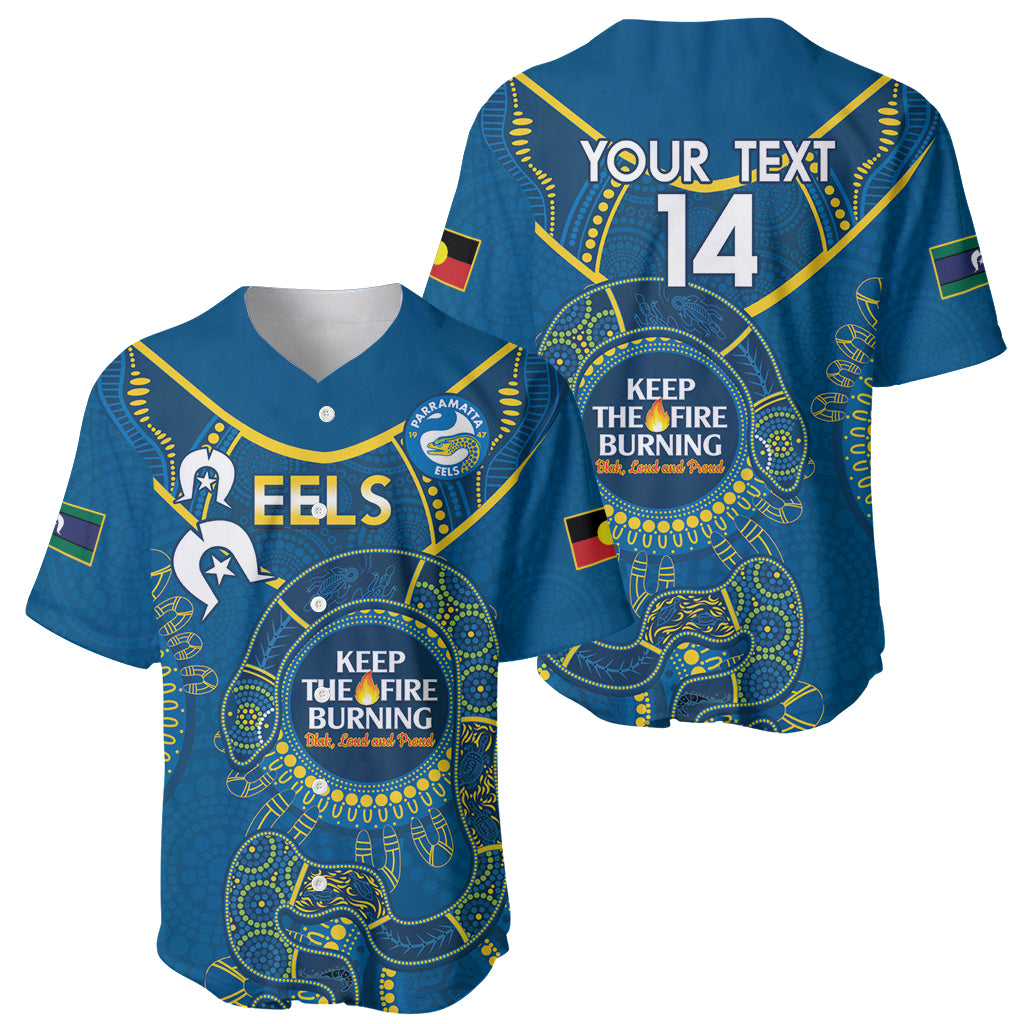Custom NRL Eels NAIDOC Week Baseball Jersey Keep The Fire Burning Indigenous Art