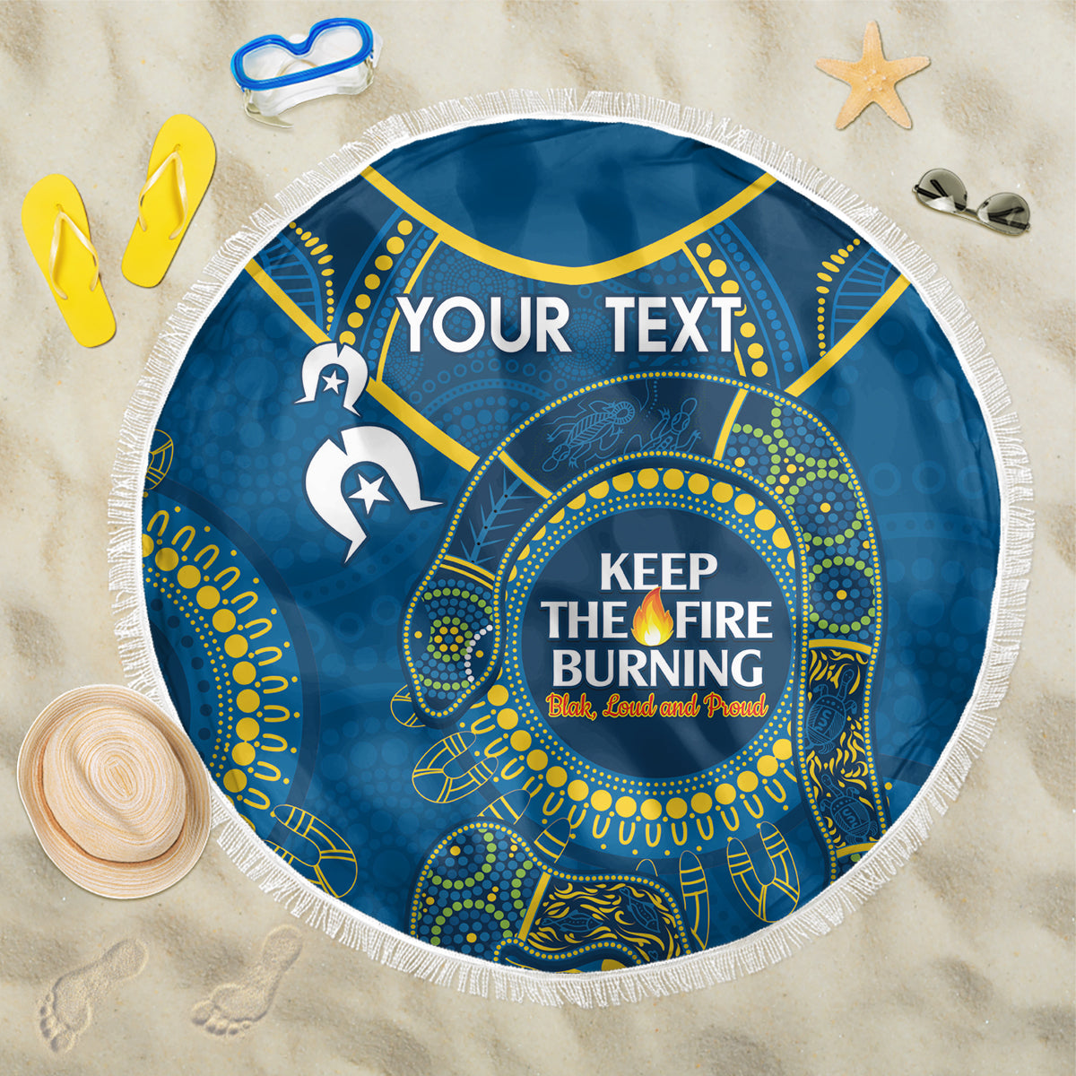 Custom NRL Eels NAIDOC Week Beach Blanket Keep The Fire Burning Indigenous Art