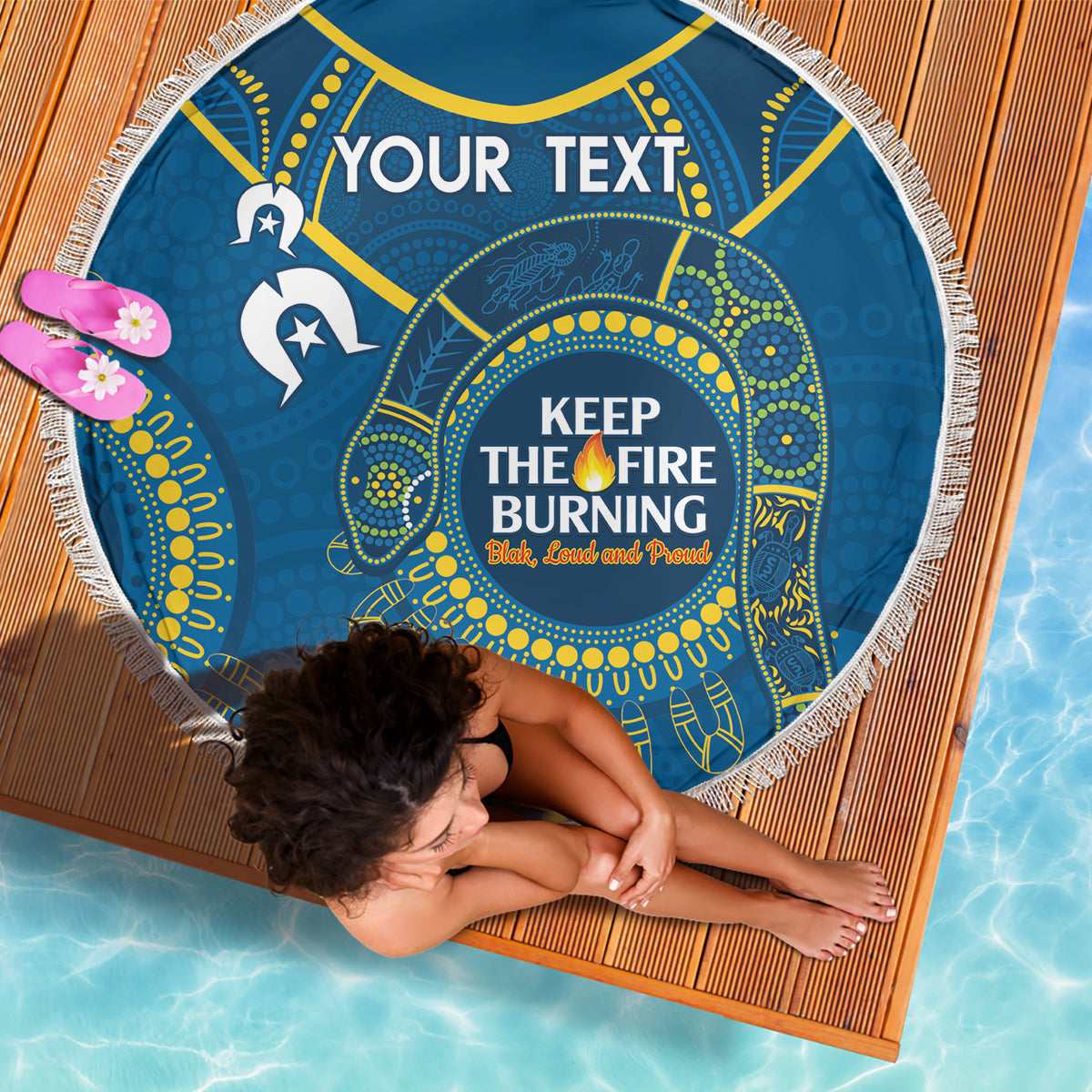 Custom NRL Eels NAIDOC Week Beach Blanket Keep The Fire Burning Indigenous Art