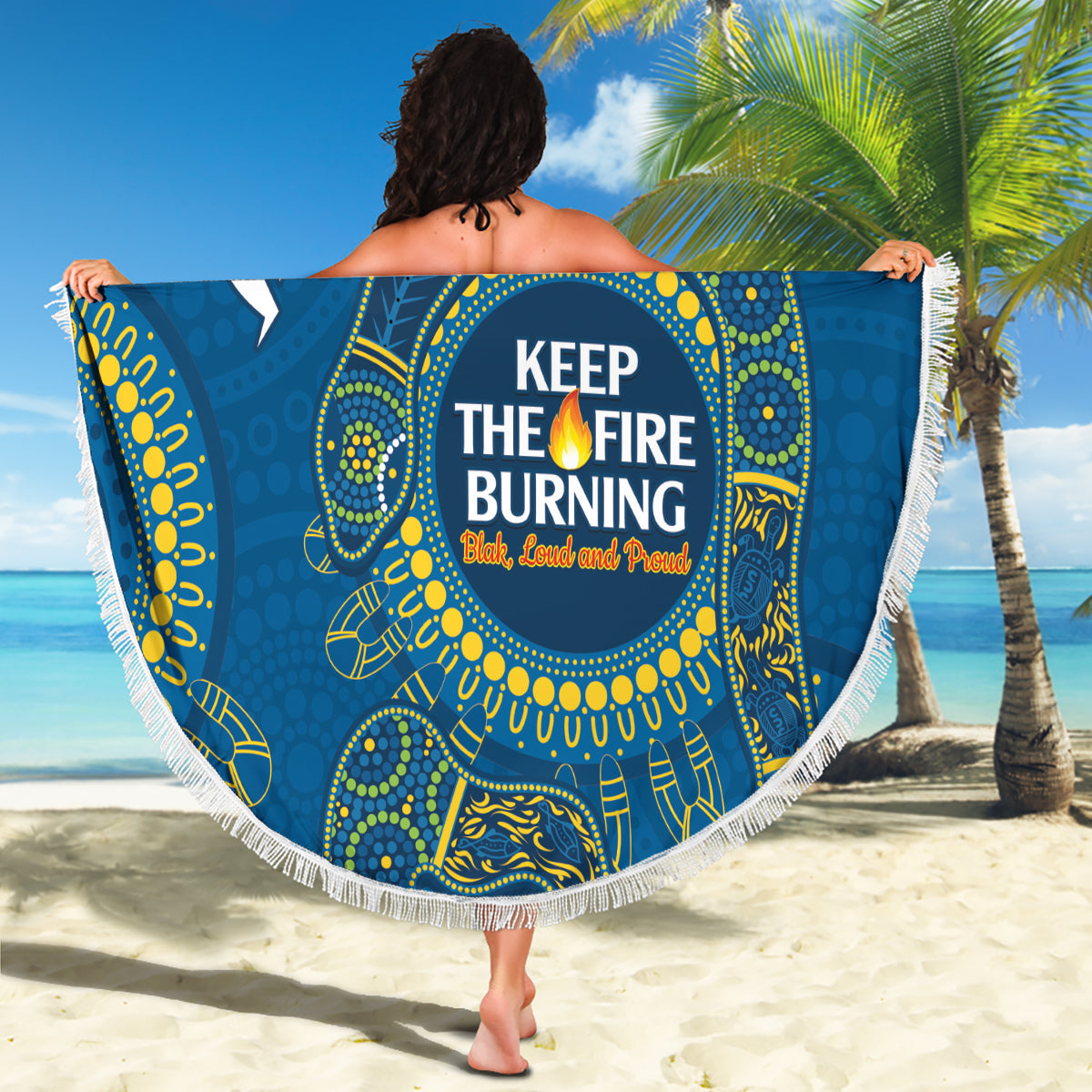 Custom NRL Eels NAIDOC Week Beach Blanket Keep The Fire Burning Indigenous Art