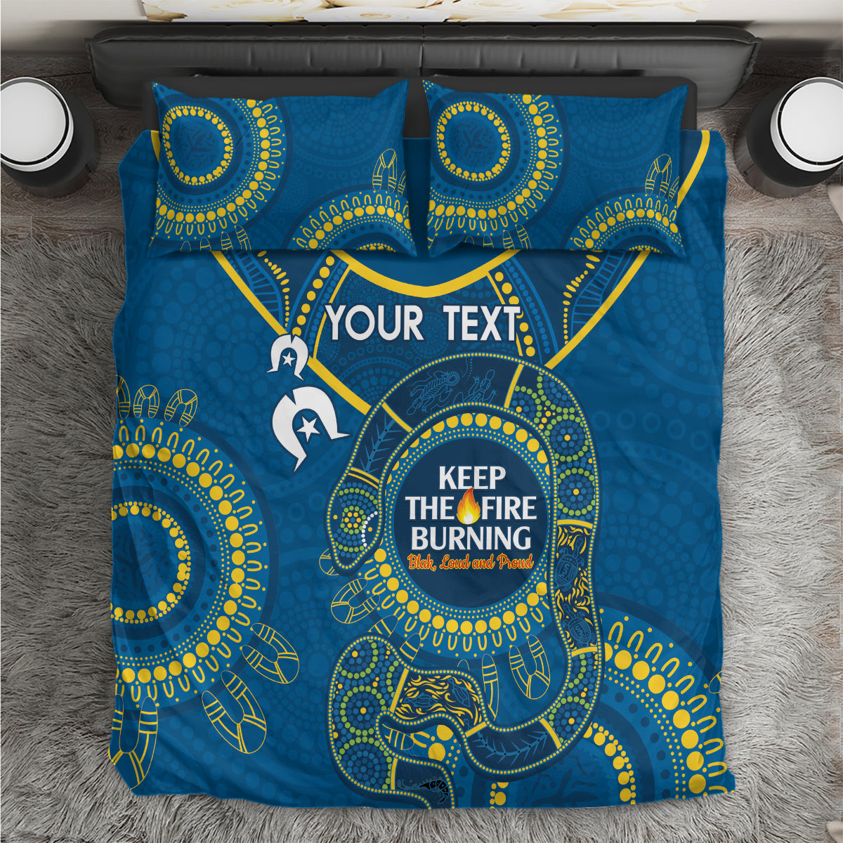 Custom NRL Eels NAIDOC Week Bedding Set Keep The Fire Burning Indigenous Art