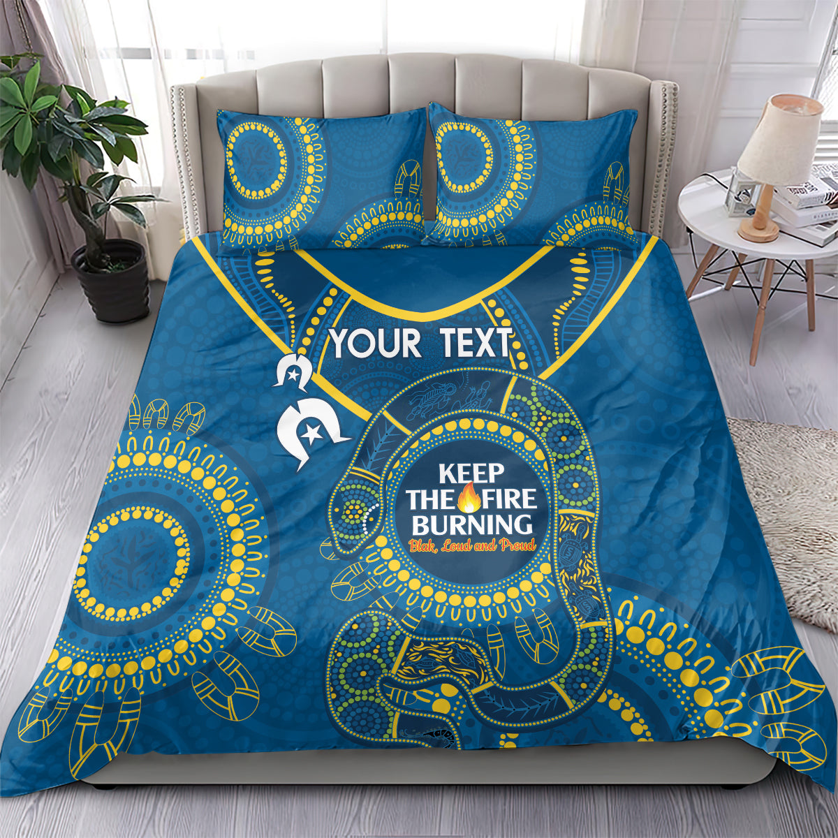 Custom NRL Eels NAIDOC Week Bedding Set Keep The Fire Burning Indigenous Art