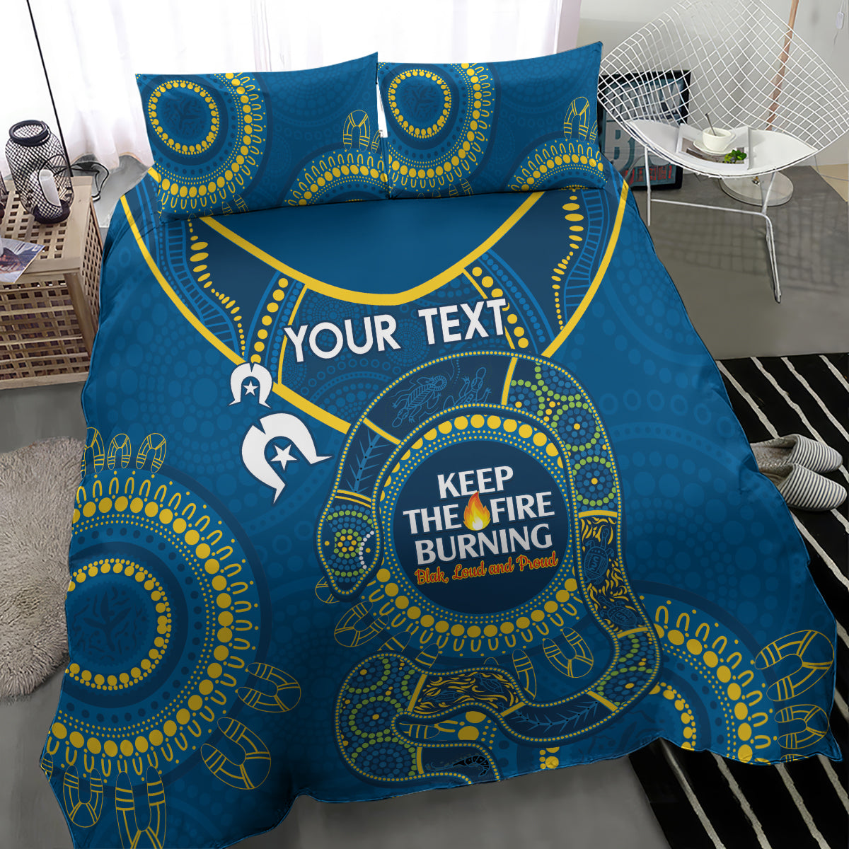 Custom NRL Eels NAIDOC Week Bedding Set Keep The Fire Burning Indigenous Art