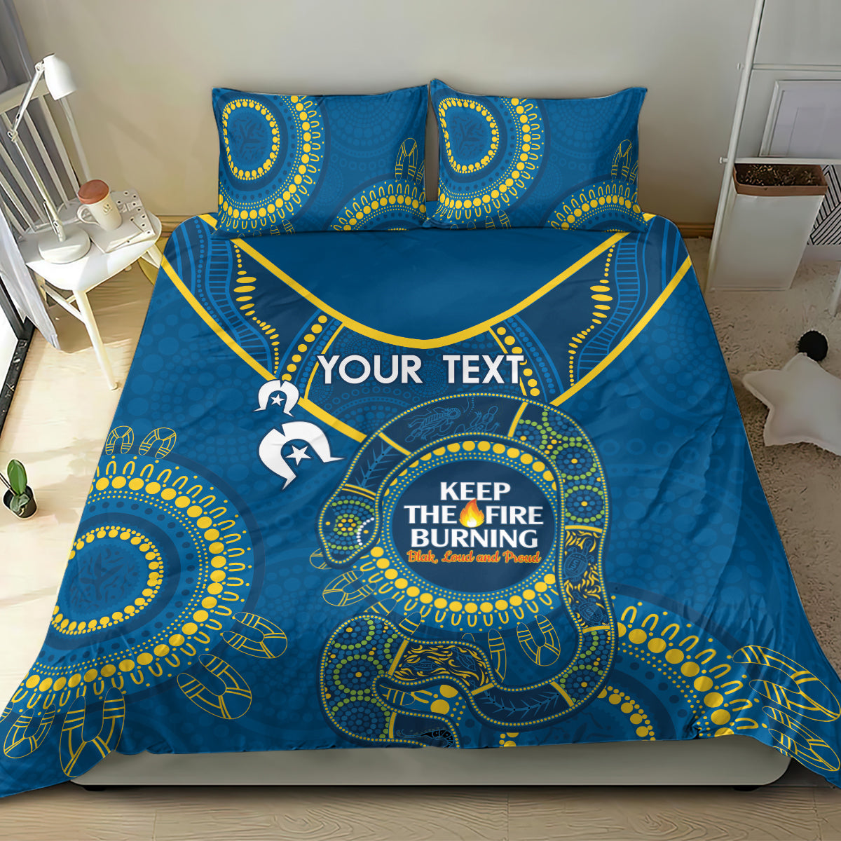 Custom NRL Eels NAIDOC Week Bedding Set Keep The Fire Burning Indigenous Art