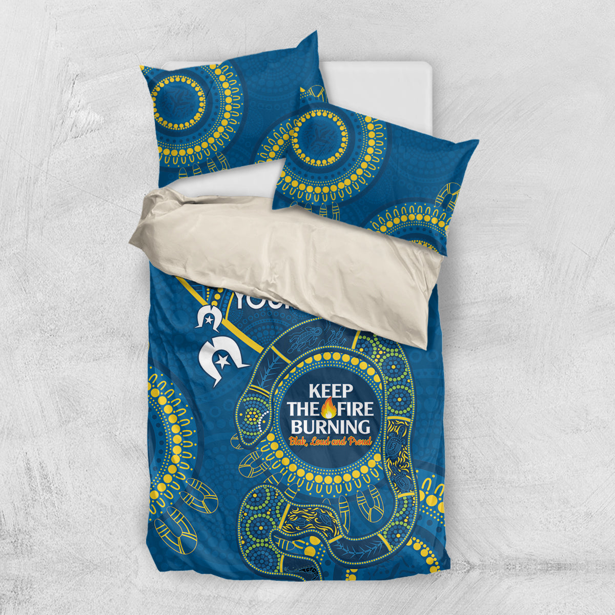 Custom NRL Eels NAIDOC Week Bedding Set Keep The Fire Burning Indigenous Art