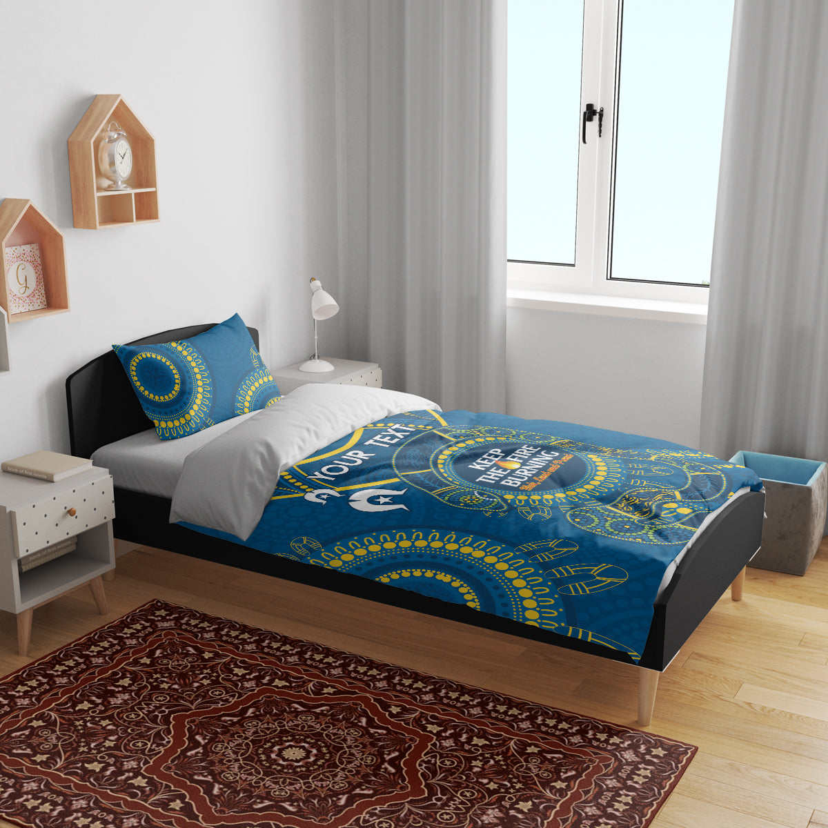 Custom NRL Eels NAIDOC Week Bedding Set Keep The Fire Burning Indigenous Art
