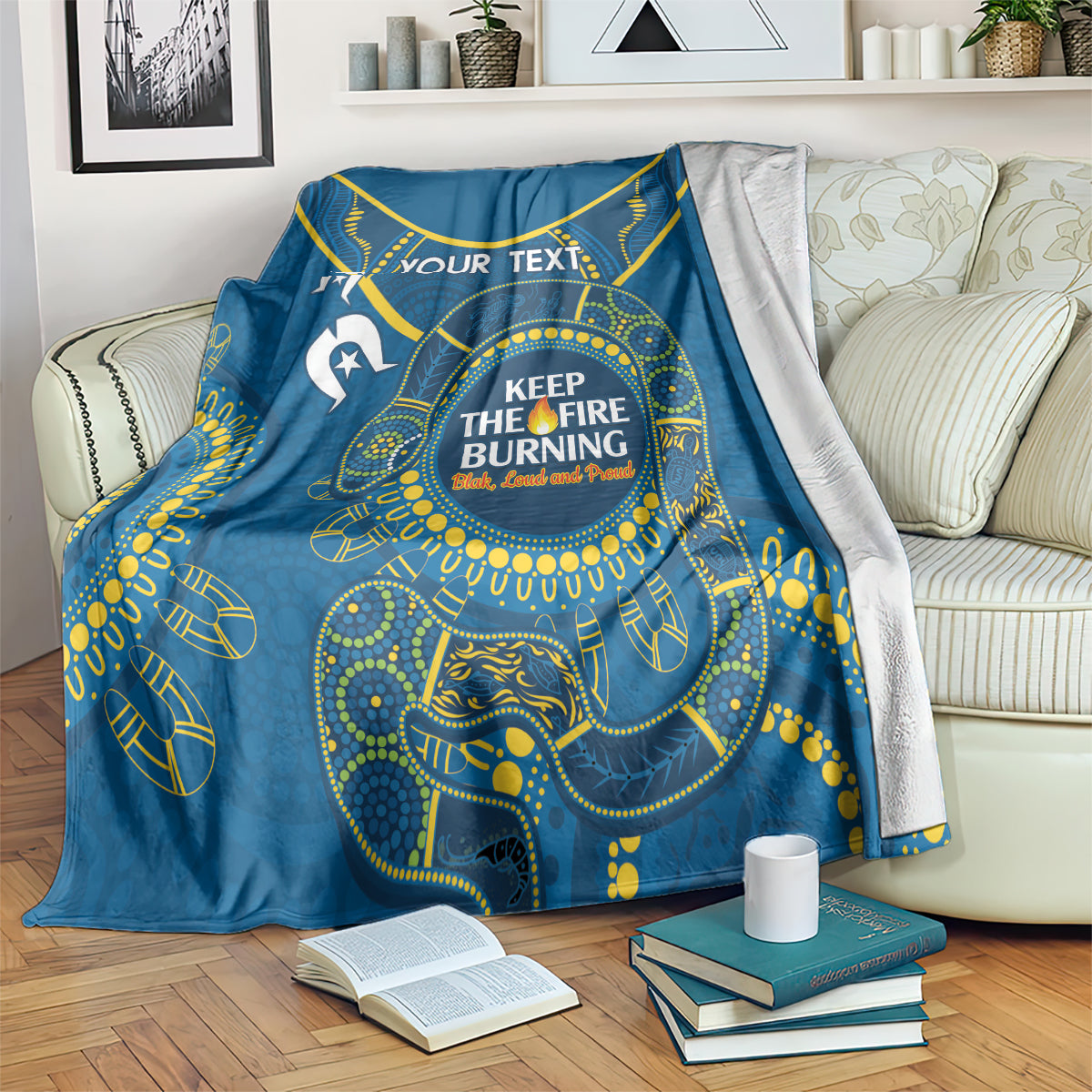 Custom NRL Eels NAIDOC Week Blanket Keep The Fire Burning Indigenous Art