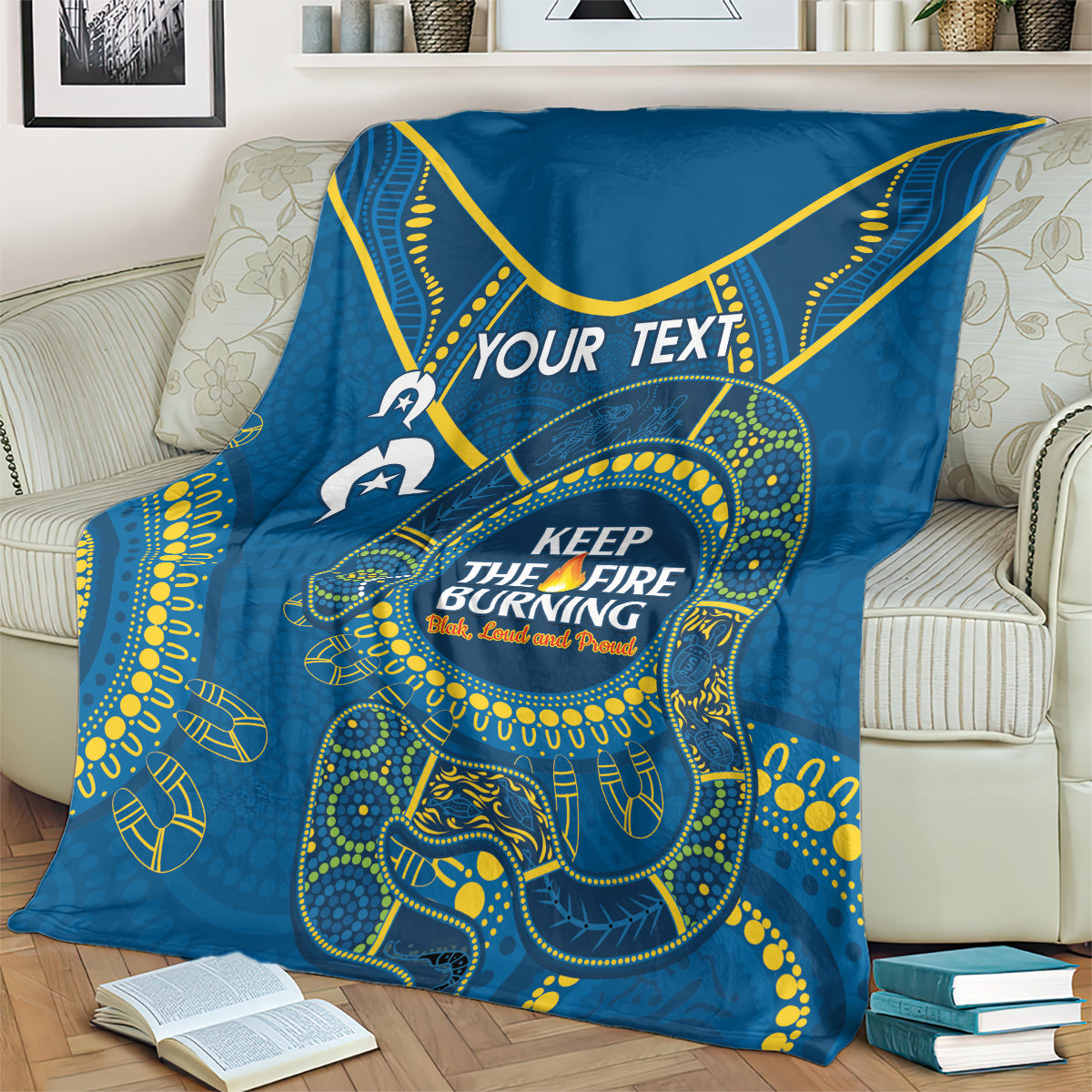 Custom NRL Eels NAIDOC Week Blanket Keep The Fire Burning Indigenous Art