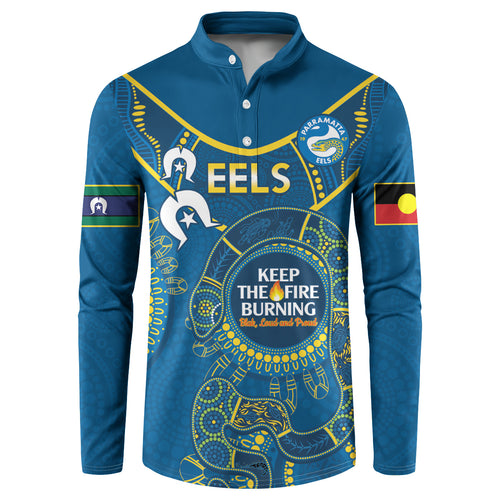 Custom NRL Eels NAIDOC Week Button Sweatshirt Keep The Fire Burning Indigenous Art