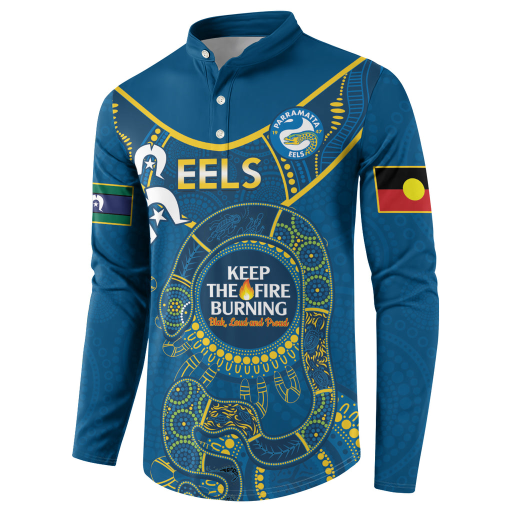 Custom NRL Eels NAIDOC Week Button Sweatshirt Keep The Fire Burning Indigenous Art