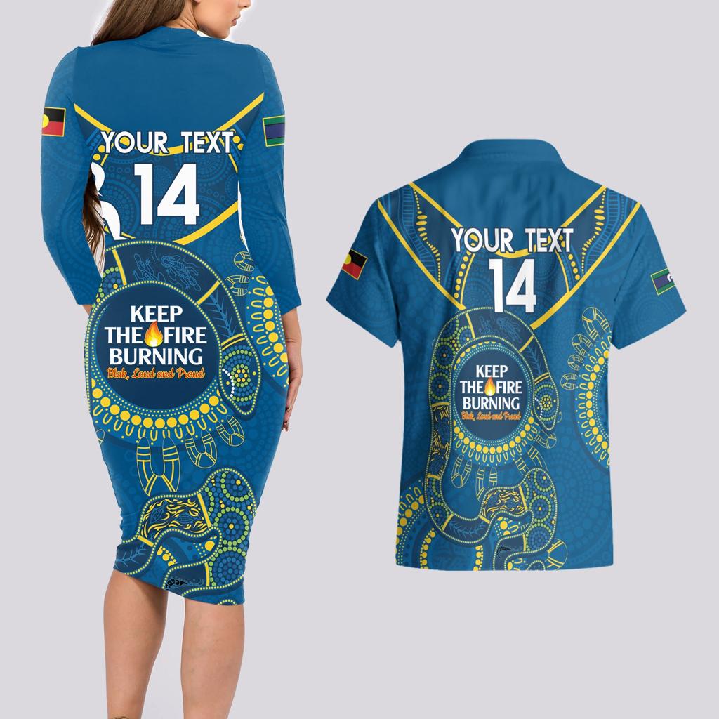 Custom NRL Eels NAIDOC Week Couples Matching Long Sleeve Bodycon Dress and Hawaiian Shirt Keep The Fire Burning Indigenous Art