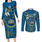 Custom NRL Eels NAIDOC Week Couples Matching Long Sleeve Bodycon Dress and Long Sleeve Button Shirt Keep The Fire Burning Indigenous Art