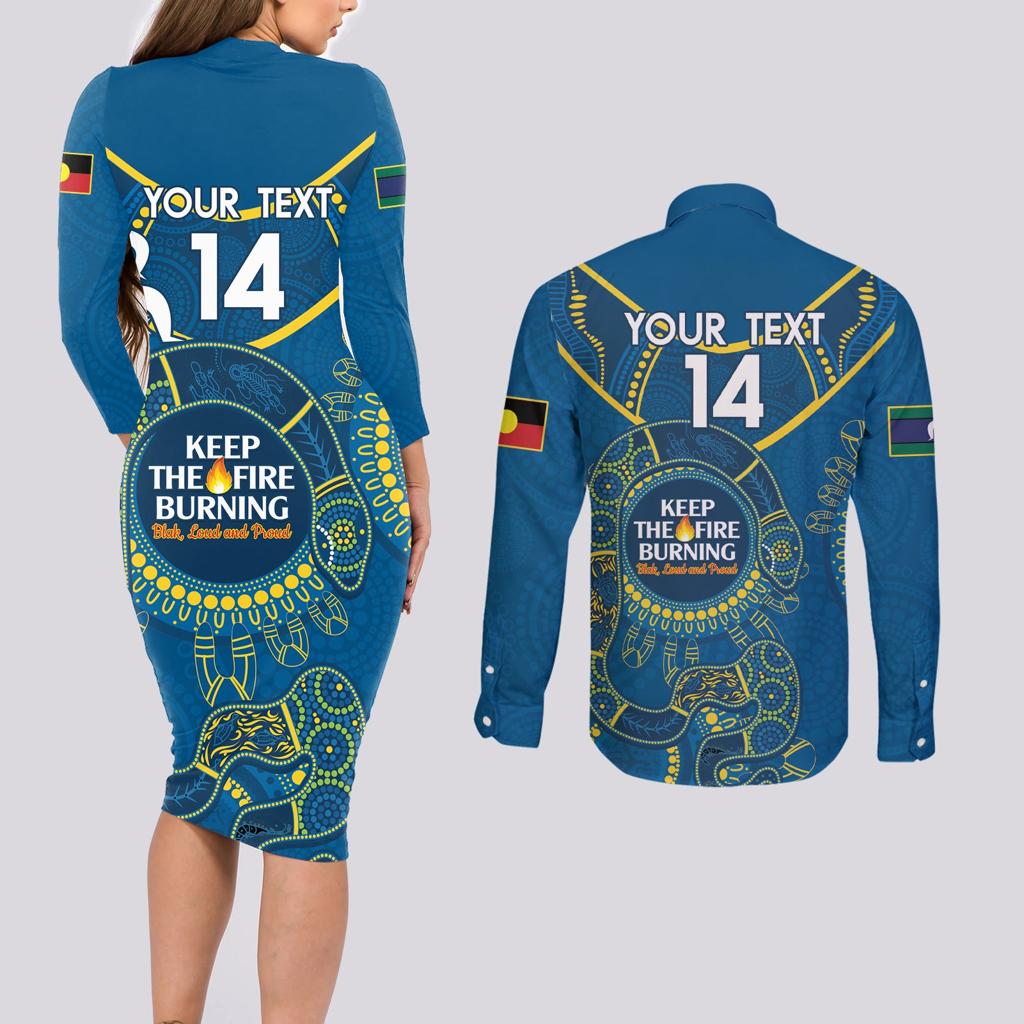 Custom NRL Eels NAIDOC Week Couples Matching Long Sleeve Bodycon Dress and Long Sleeve Button Shirt Keep The Fire Burning Indigenous Art