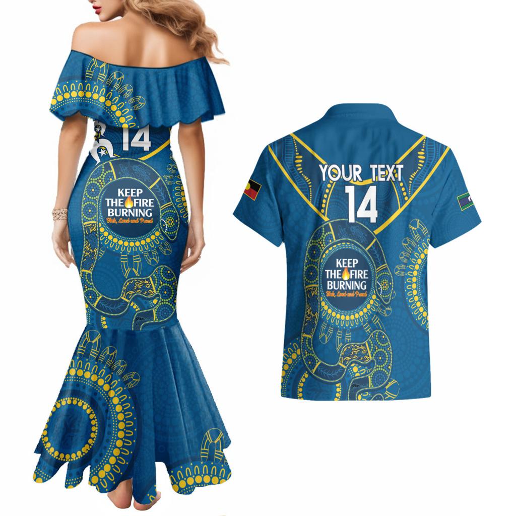 Custom NRL Eels NAIDOC Week Couples Matching Mermaid Dress and Hawaiian Shirt Keep The Fire Burning Indigenous Art