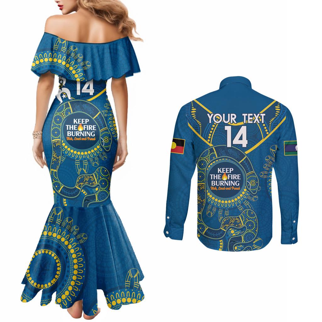 Custom NRL Eels NAIDOC Week Couples Matching Mermaid Dress and Long Sleeve Button Shirt Keep The Fire Burning Indigenous Art